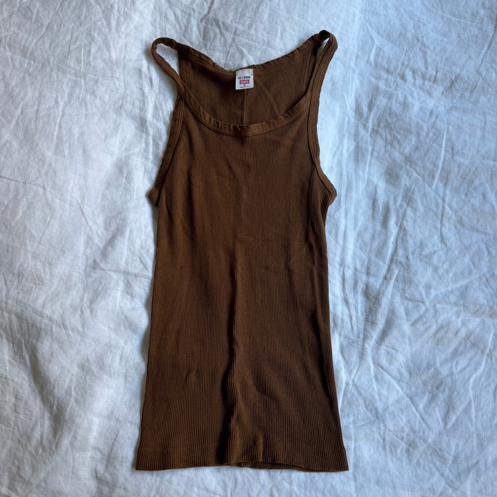 RE/DONE x Hanes Brown Ribbed Tank Top